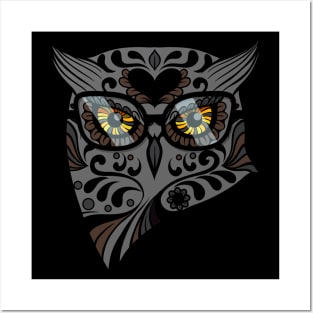 Owl With Hipster Glasses Posters and Art